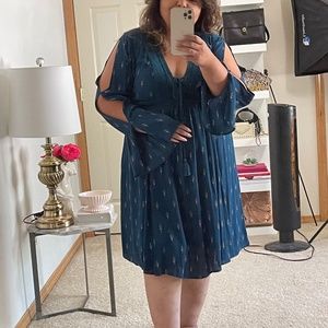 Torrid open sleeve teal skater dress